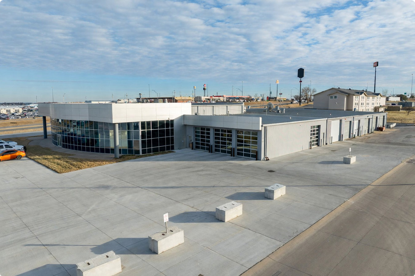 Concrete parking lot building